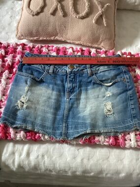 Replay Light Blue Distressed Denim Mini Skirt